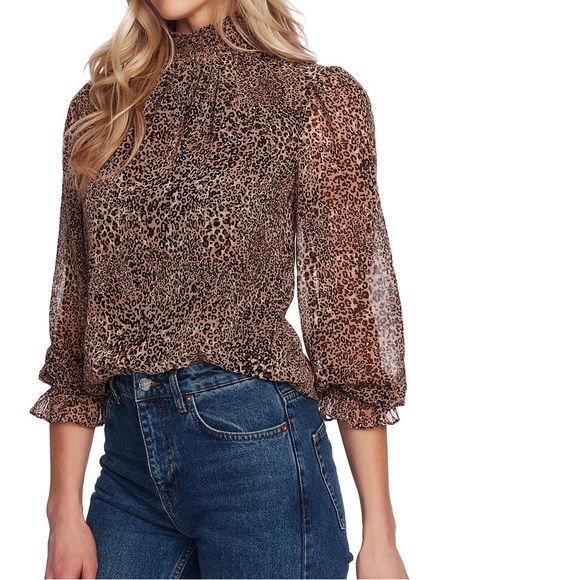 1. State Tops - 1.Slate leopard printed smocked neck blouse - perfect condition - size medium
